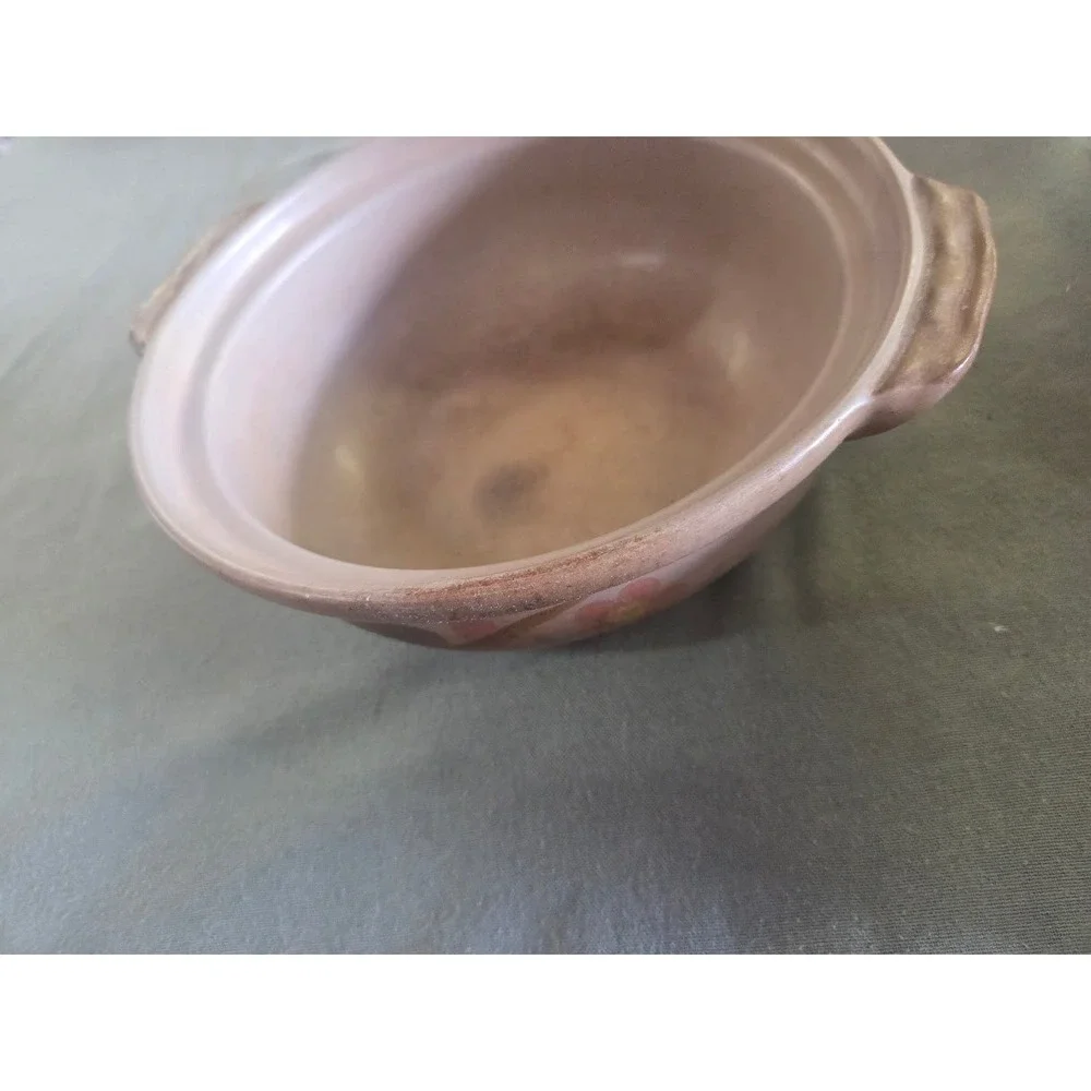 Vintage Japanese Donabe Clay Pot Floral Ceramic Casserole Dish with Lid Hot Pot